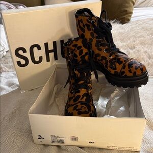 SCHUTZ Kids Leopard Print Boots with Black Laces